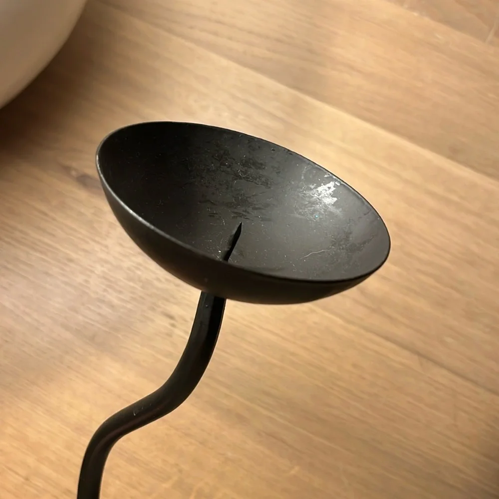 Vintage Black Metal Wrought Iron Scroll Spiral Candle Holders